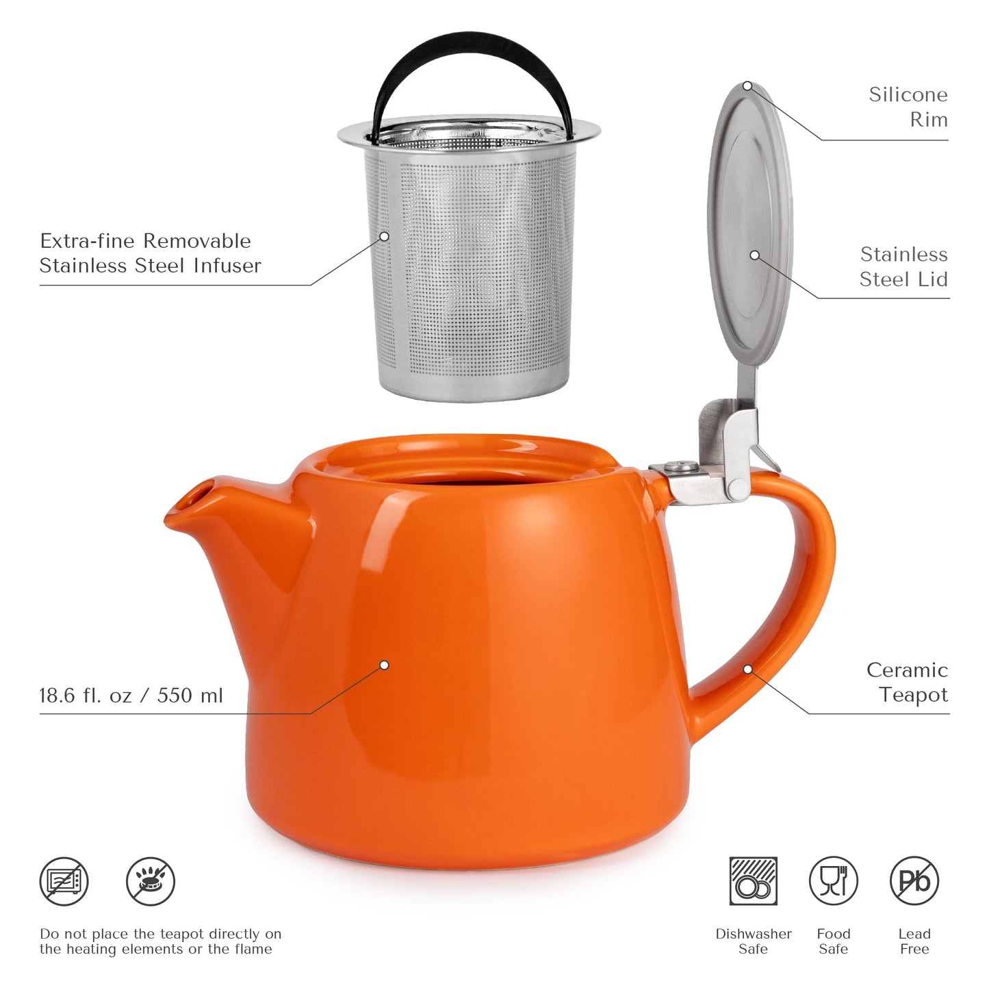 
                  
                    ORNA Keramik-Teekanne mit Siebkorb und Edelstahldeckel in Orange, 18,6 oz (550 ml) 
                  
                