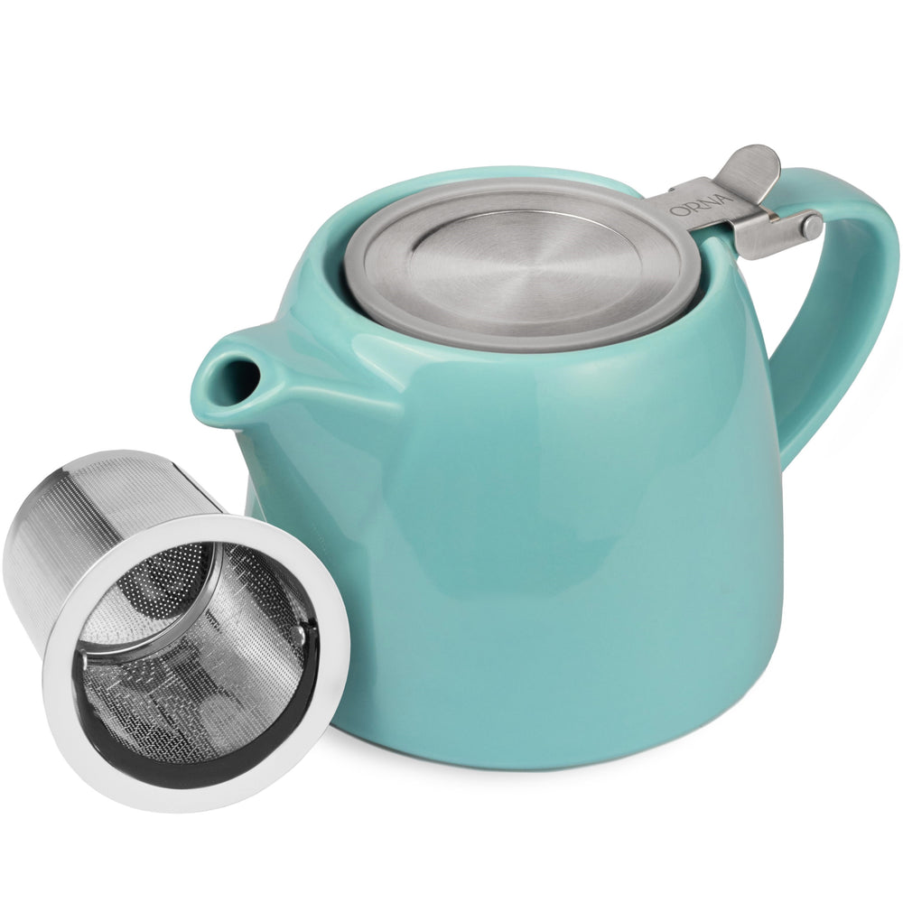ORNA Keramik-Teekanne mit Siebkorb und Edelstahldeckel in Türkis, 18,6 oz (550 ml) 