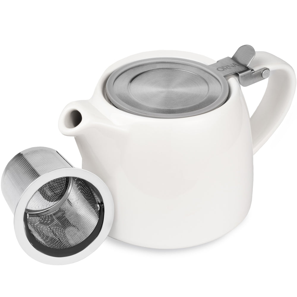 ORNA Keramik-Teekanne mit Siebkorb und Edelstahldeckel in Weiß, 18,6 oz (550 ml) 