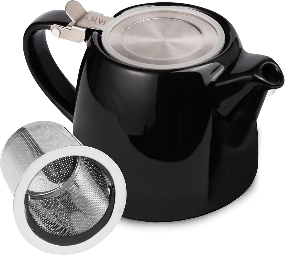 ORNA Keramik-Teekanne mit Siebkorb und Edelstahldeckel in Schwarz, 18,6 oz (550 ml) 