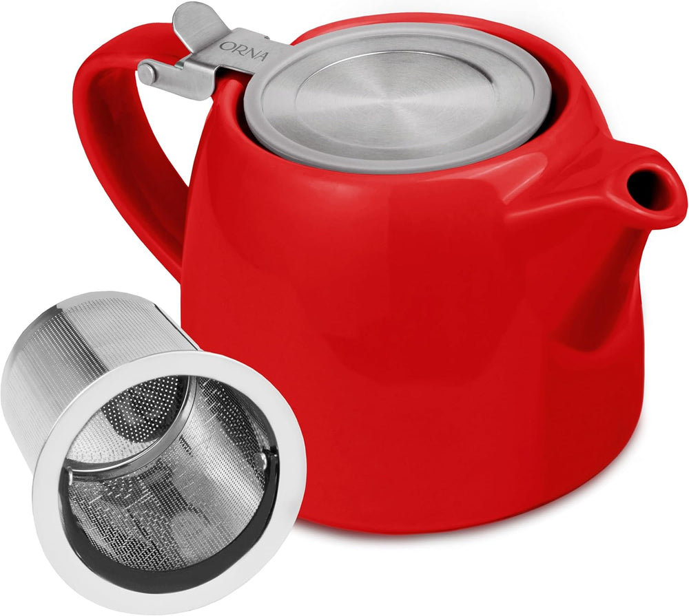 ORNA Keramik-Teekanne mit Siebkorb und Edelstahldeckel in Rot, 18,6 oz (550 ml) 