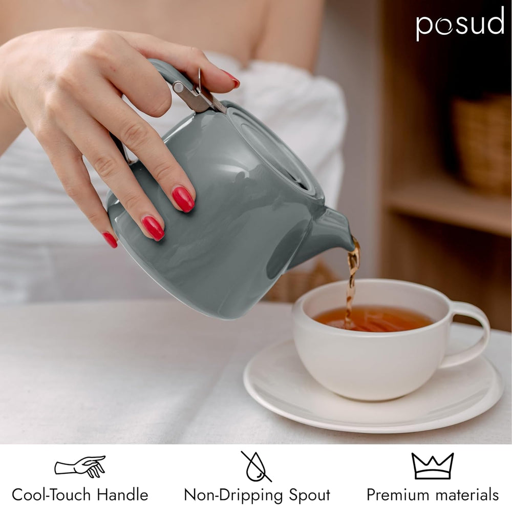 
                  
                    posud Keramik-Teekanne mit Teesieb – Kleine Porzellan-Teekanne für 2 Personen mit losem Teeblatt – 550 ml / 18,6 oz Stump-Teekanne für 2 Tassen mit Sieb (Grau) 
                  
                
