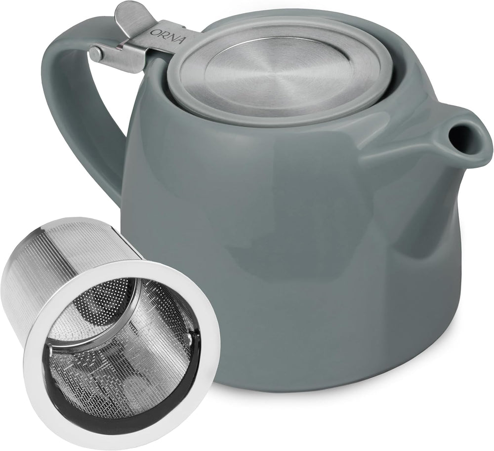 ORNA Keramik-Teekanne mit Siebkorb und Edelstahldeckel in Grau, 18,6 oz (550 ml) 