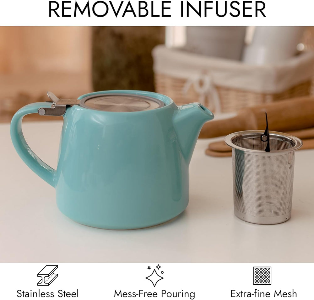 
                  
                    posud Keramik-Teekanne mit Teesieb – Kleine Porzellan-Teekanne für 2 Personen mit losem Teeblatt – 550 ml / 18,6 oz Stump-Teekanne für 2 Tassen mit Sieb (Türkis)
                  
                
