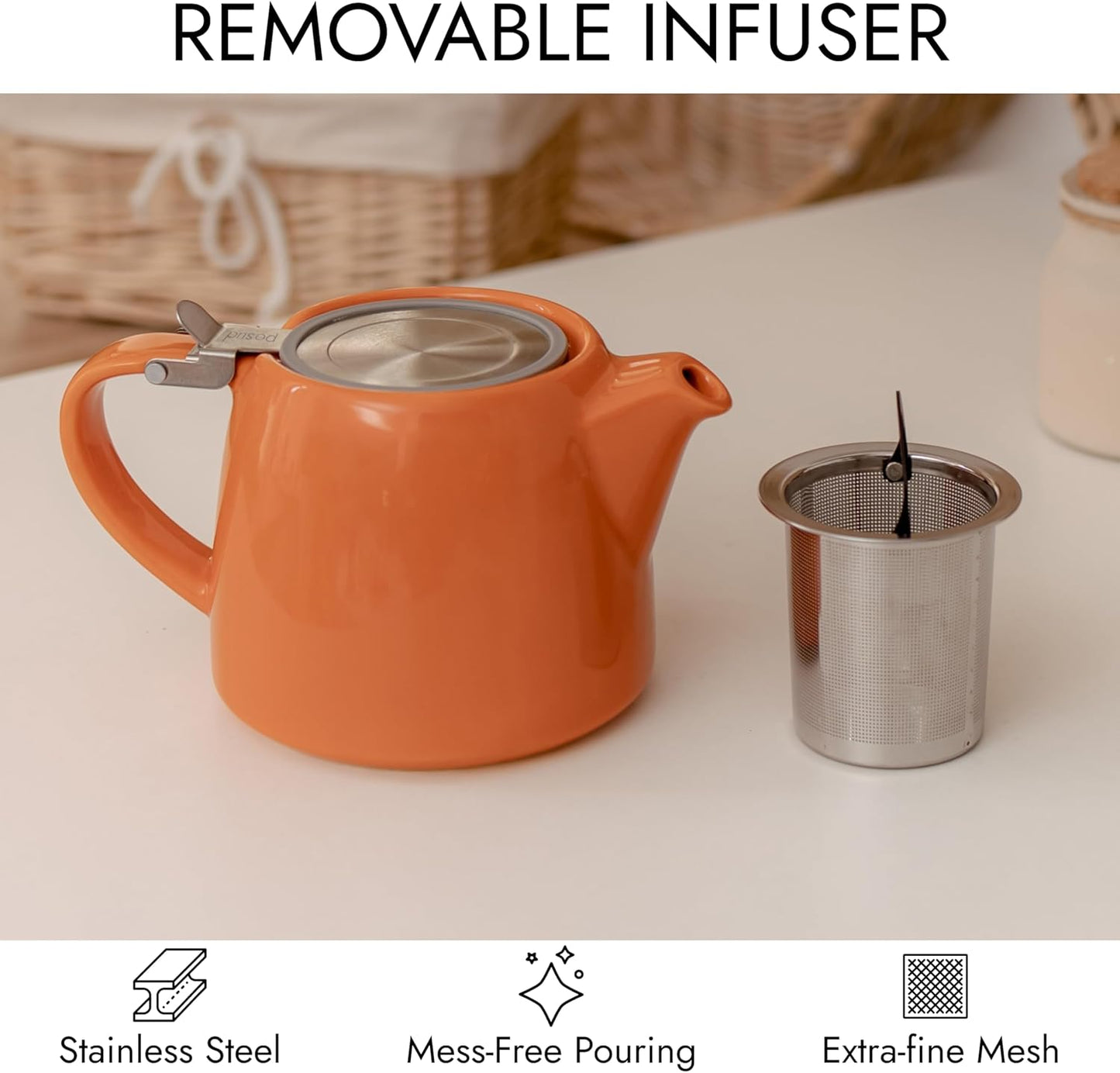
                  
                    posud Keramik-Teekanne mit Teesieb – Kleine Porzellan-Teekanne für 2 Personen mit losen Teeblättern – 550 ml / 18,6 oz Stump-Teekanne für 2 Tassen mit Sieb (Orange) 
                  
                