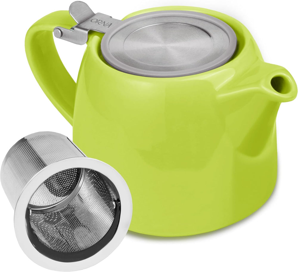 ORNA Keramik-Teekanne mit Siebkorb und Edelstahldeckel in Limettengrün, 550 ml 