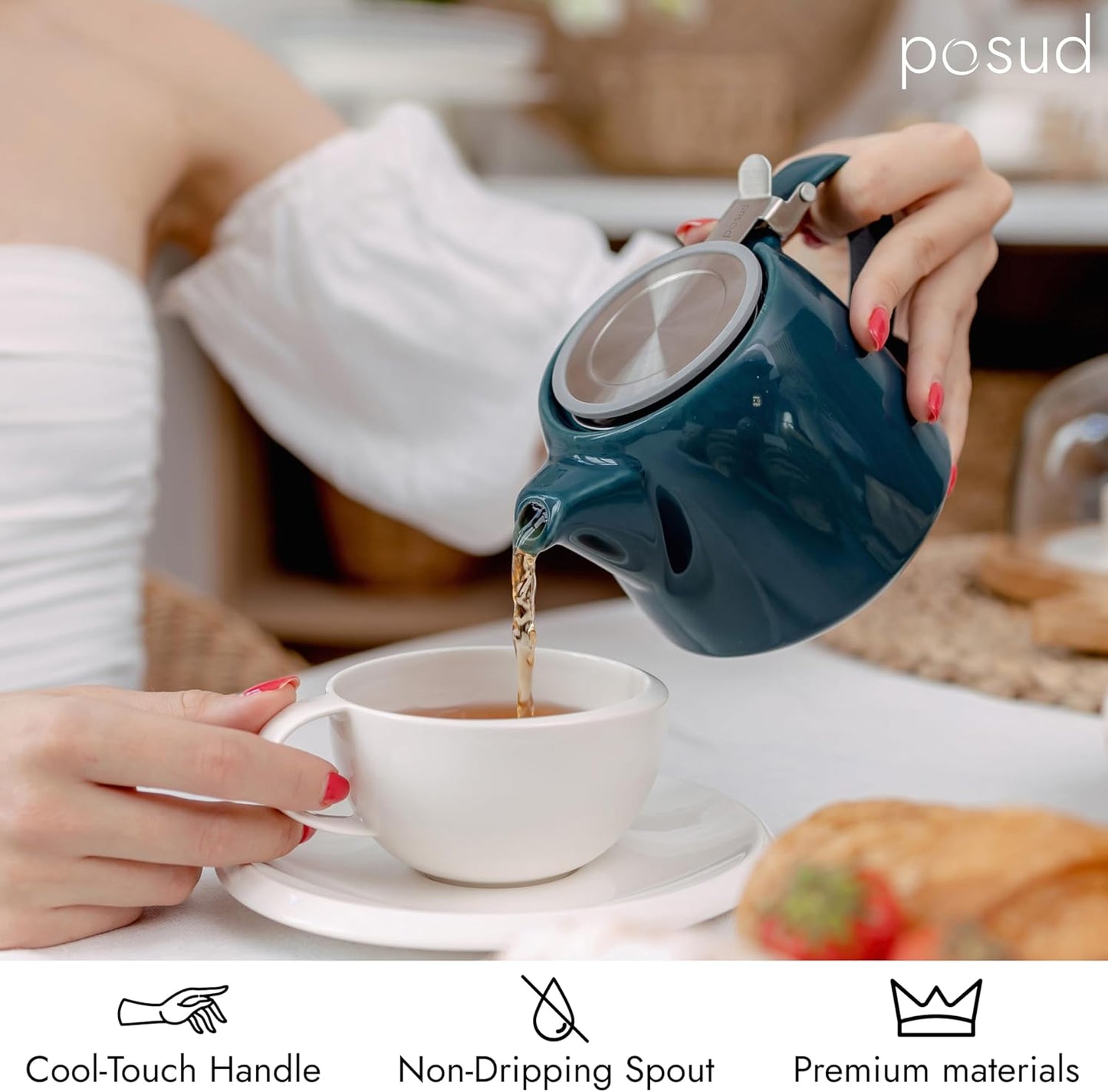
                  
                    posud Keramik-Teekanne mit Teesieb – Kleine Porzellan-Teekanne für 2 Personen mit losem Teeblatt – 550 ml / 18,6 oz Stump-Teekanne für 2 Tassen mit Sieb (Ozean) 
                  
                
