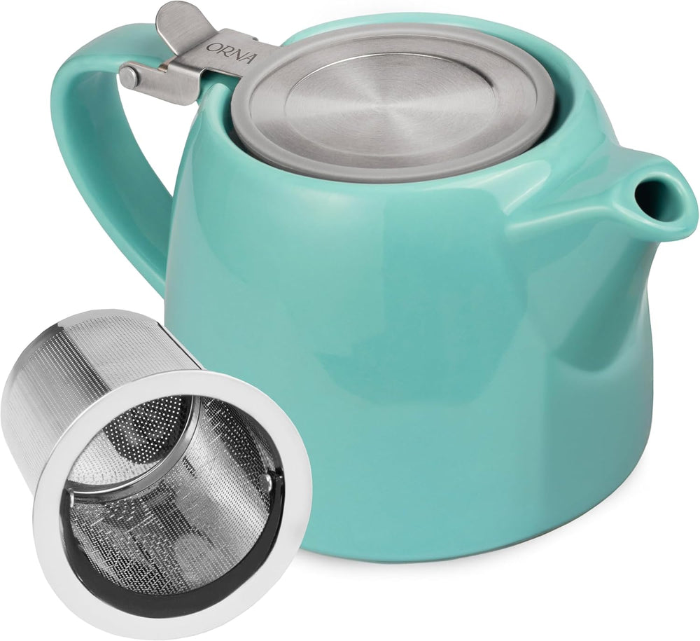 ORNA Keramik-Teekanne mit Siebkorb und Edelstahldeckel in Türkis, 18,6 oz (550 ml) 