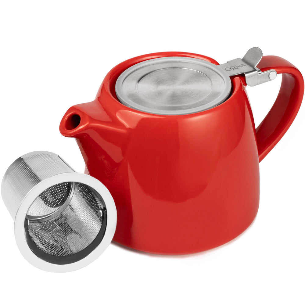 ORNA Keramik-Teekanne mit Siebkorb und Edelstahldeckel in Rot, 18,6 oz (550 ml) 