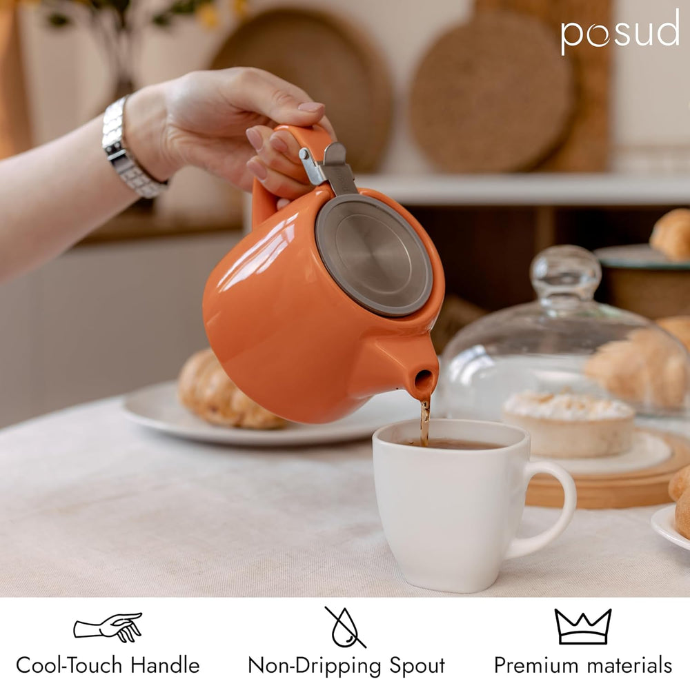 
                  
                    posud Keramik-Teekanne mit Teesieb – Kleine Porzellan-Teekanne für 2 Personen mit losen Teeblättern – 550 ml / 18,6 oz Stump-Teekanne für 2 Tassen mit Sieb (Orange) 
                  
                