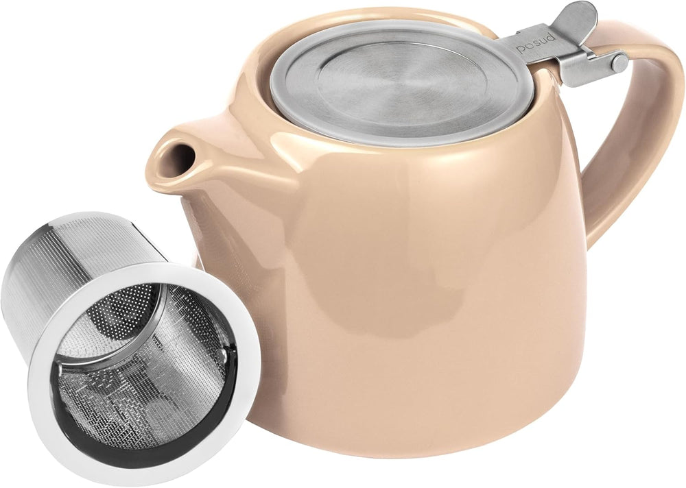 posud Keramik-Teekanne mit Teesieb – Kleine Porzellan-Teekanne für 2 Personen mit losem Teeblatt – 550 ml / 18,6 oz Stump-Teekanne für 2 Tassen mit Sieb (Sand) 