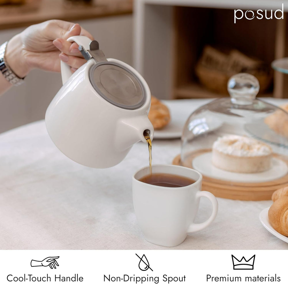 
                  
                    posud Keramik-Teekanne mit Teesieb – Kleine Porzellan-Teekanne für 2 Personen mit losem Teeblatt – 550 ml / 18,6 oz Stump-Teekanne für 2 Tassen mit Sieb (Weiß) 
                  
                