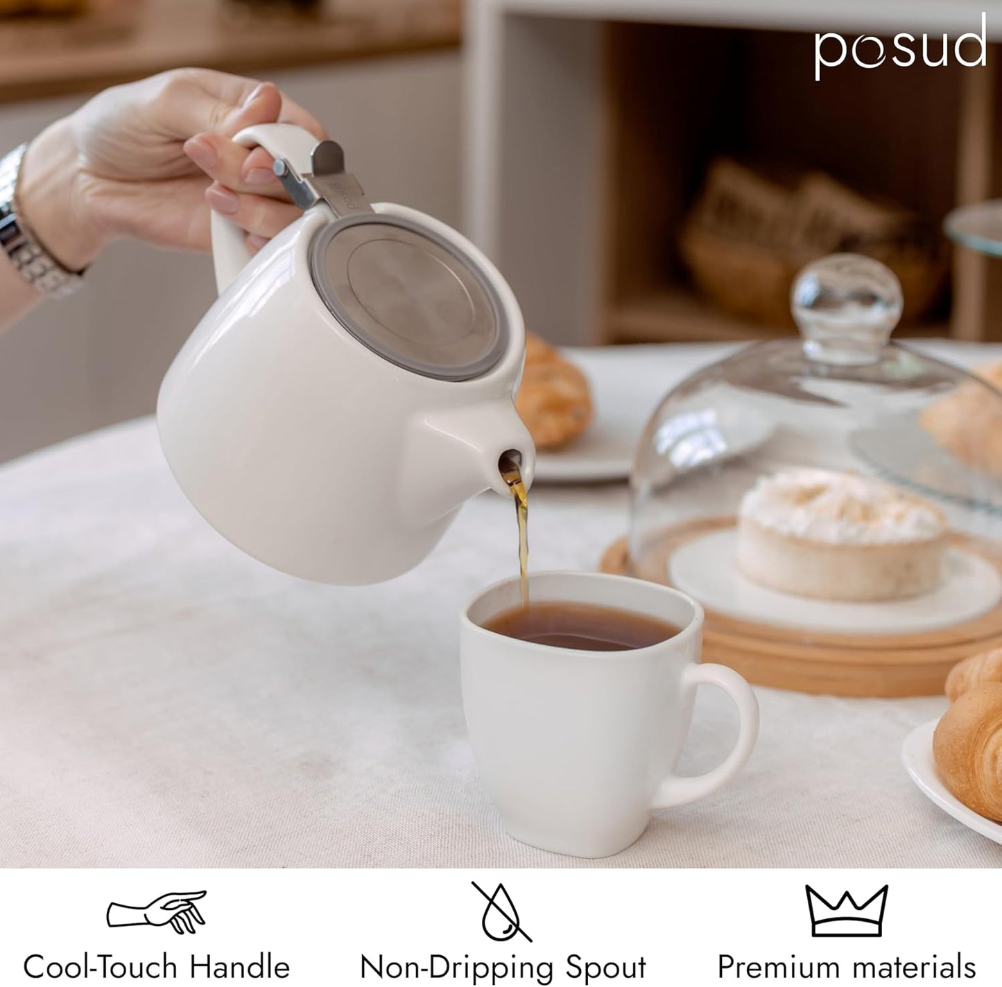 
                  
                    posud Keramik-Teekanne mit Teesieb – Kleine Porzellan-Teekanne für 2 Personen mit losem Teeblatt – 550 ml / 18,6 oz Stump-Teekanne für 2 Tassen mit Sieb (Weiß) 
                  
                