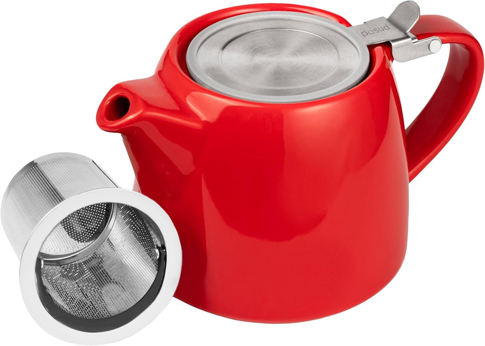 posud Keramik-Teekanne mit Teesieb – Kleine Porzellan-Teekanne für 2 Personen mit losem Teeblatt – 550 ml / 18,6 oz Stump-Teekanne für 2 Tassen mit Sieb (Rot) 