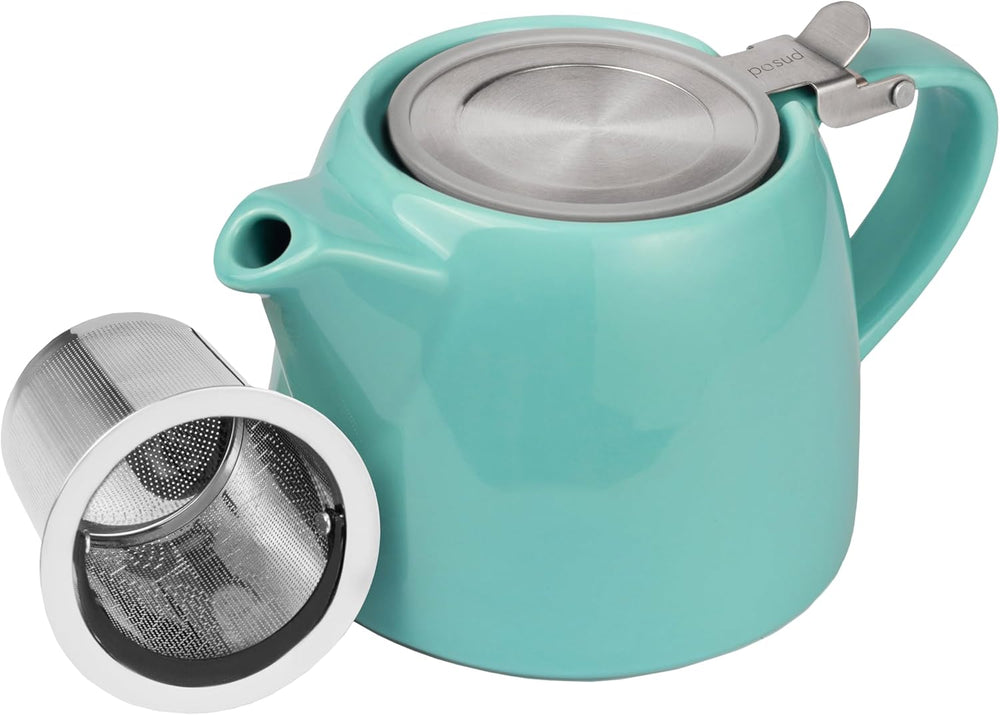 posud Keramik-Teekanne mit Teesieb – Kleine Porzellan-Teekanne für 2 Personen mit losem Teeblatt – 550 ml / 18,6 oz Stump-Teekanne für 2 Tassen mit Sieb (Türkis)