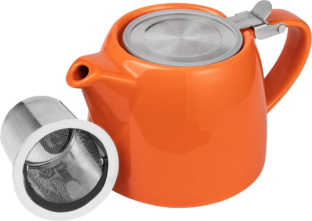 posud Keramik-Teekanne mit Teesieb – Kleine Porzellan-Teekanne für 2 Personen mit losen Teeblättern – 550 ml / 18,6 oz Stump-Teekanne für 2 Tassen mit Sieb (Orange) 
