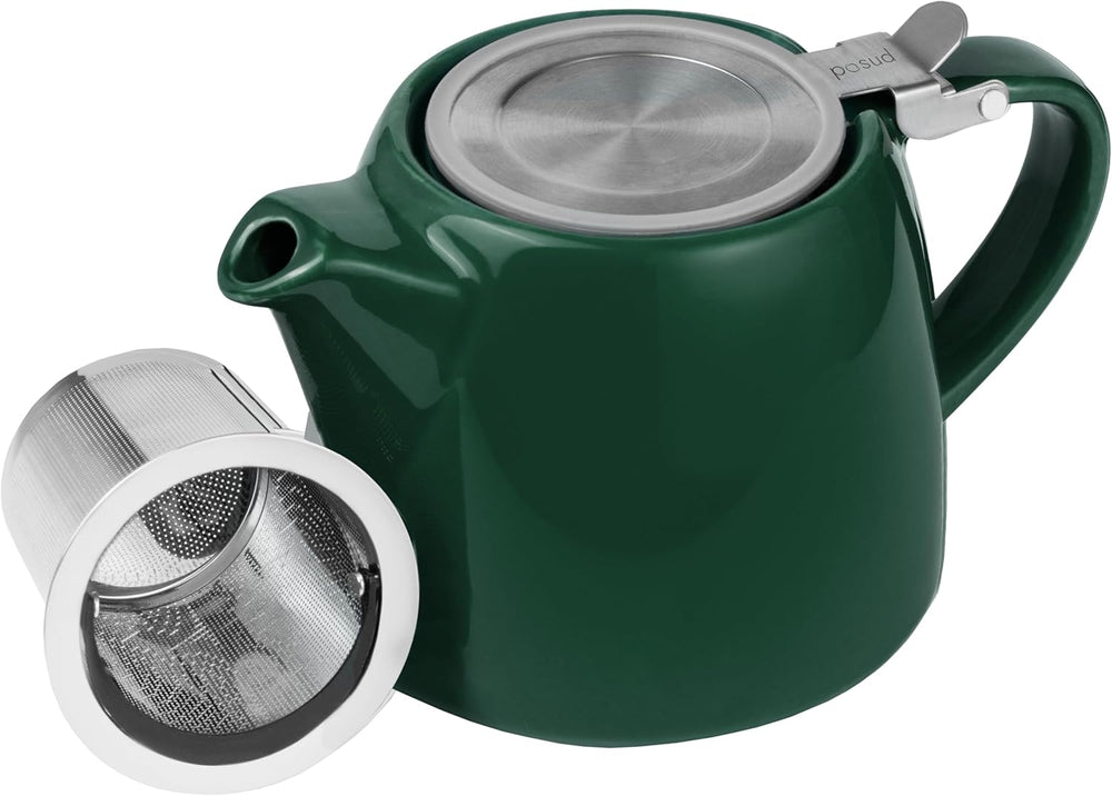 posud Keramik-Teekanne mit Teesieb – Kleine Porzellan-Teekanne für 2 Personen mit losem Teeblatt – 550 ml / 18,6 oz Stump-Teekanne für 2 Tassen mit Sieb (Waldgrün) 