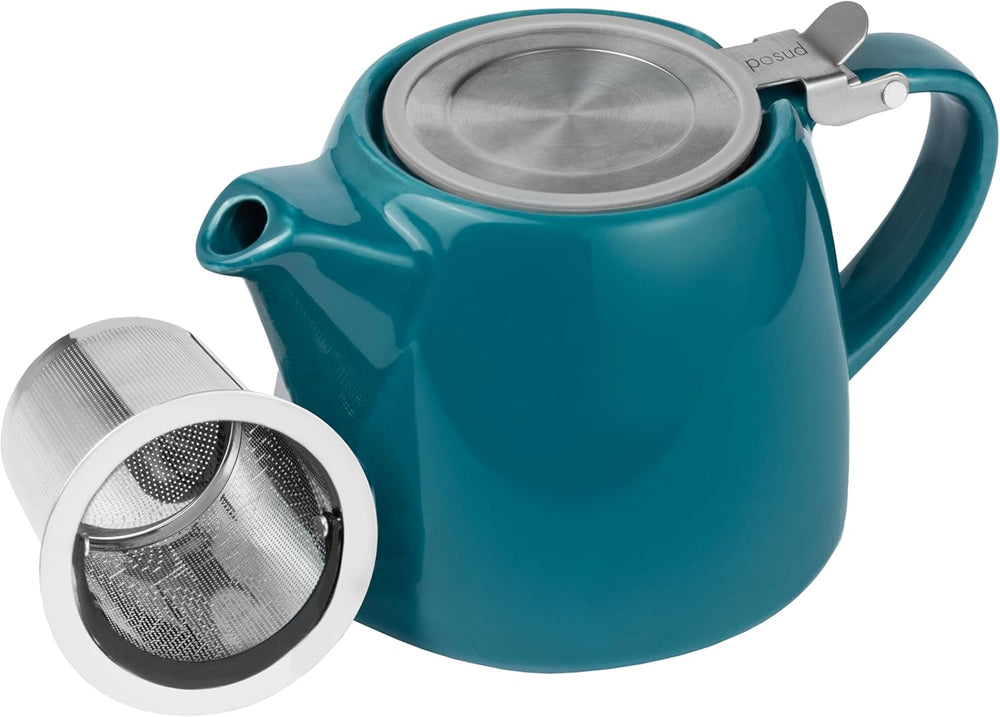 posud Keramik-Teekanne mit Teesieb – Kleine Porzellan-Teekanne für 2 Personen mit losem Teeblatt – 550 ml / 18,6 oz Stump-Teekanne für 2 Tassen mit Sieb (Ozean) 