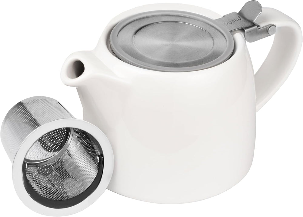 posud Keramik-Teekanne mit Teesieb – Kleine Porzellan-Teekanne für 2 Personen mit losem Teeblatt – 550 ml / 18,6 oz Stump-Teekanne für 2 Tassen mit Sieb (Weiß) 