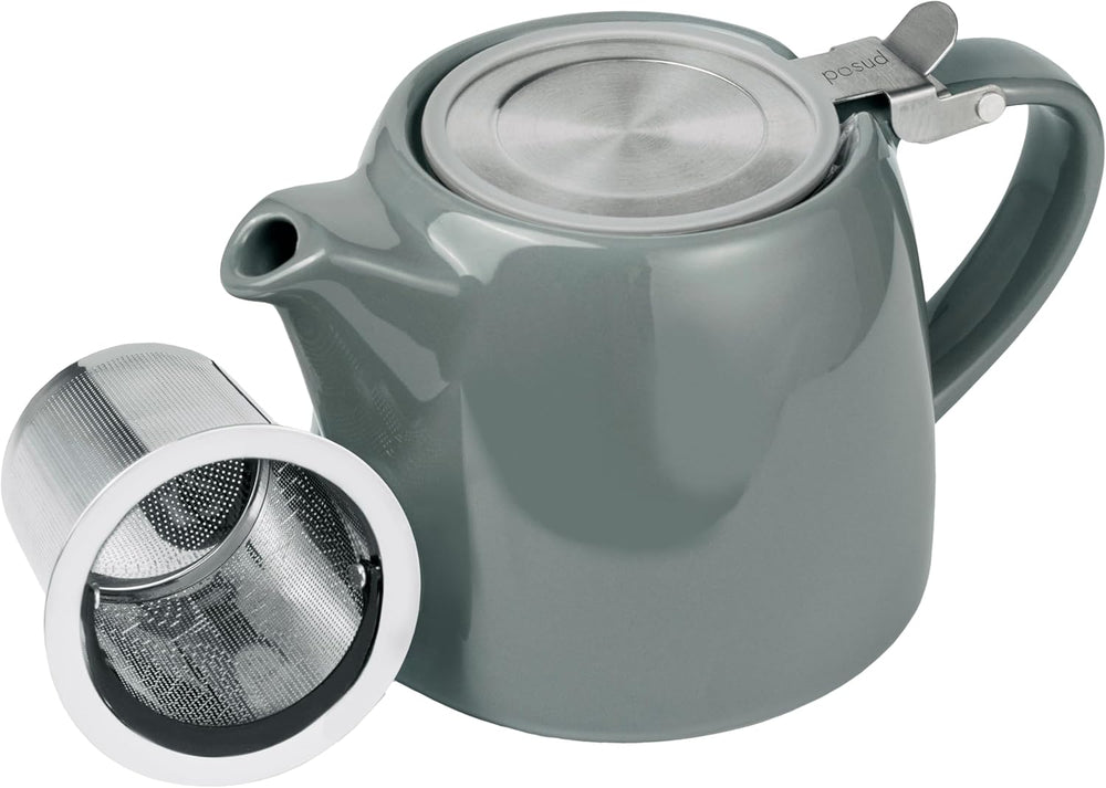 posud Keramik-Teekanne mit Teesieb – Kleine Porzellan-Teekanne für 2 Personen mit losem Teeblatt – 550 ml / 18,6 oz Stump-Teekanne für 2 Tassen mit Sieb (Grau) 