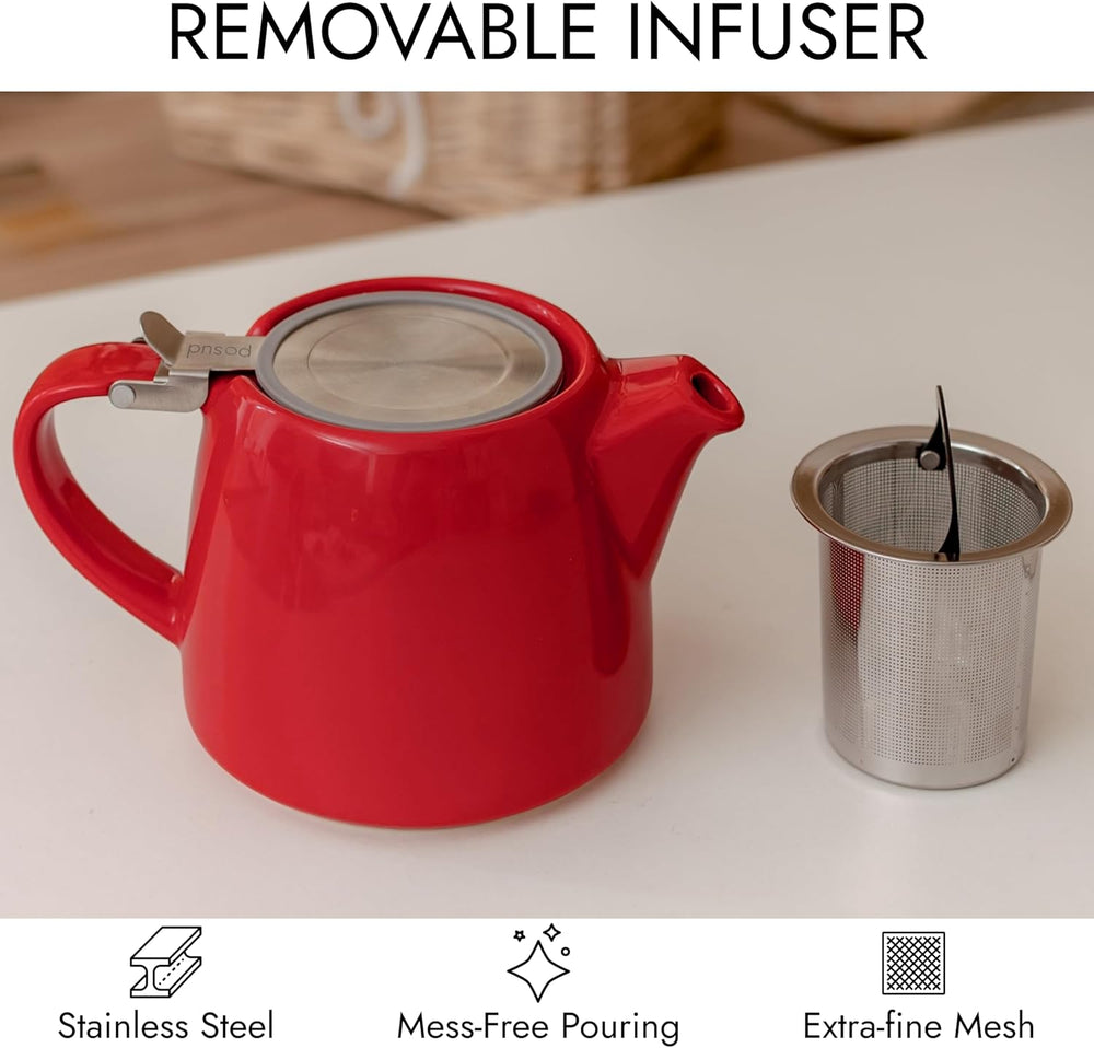 
                  
                    posud Keramik-Teekanne mit Teesieb – Kleine Porzellan-Teekanne für 2 Personen mit losem Teeblatt – 550 ml / 18,6 oz Stump-Teekanne für 2 Tassen mit Sieb (Rot) 
                  
                