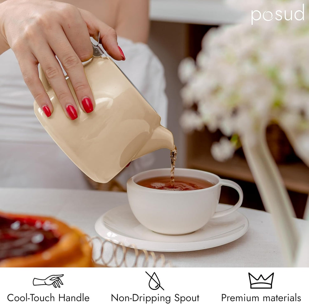 
                  
                    posud Keramik-Teekanne mit Teesieb – Kleine Porzellan-Teekanne für 2 Personen mit losem Teeblatt – 550 ml / 18,6 oz Stump-Teekanne für 2 Tassen mit Sieb (Sand) 
                  
                