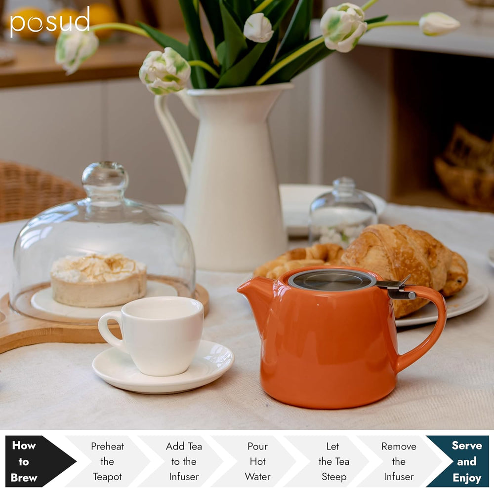 
                  
                    posud Keramik-Teekanne mit Teesieb – Kleine Porzellan-Teekanne für 2 Personen mit losen Teeblättern – 550 ml / 18,6 oz Stump-Teekanne für 2 Tassen mit Sieb (Orange) 
                  
                