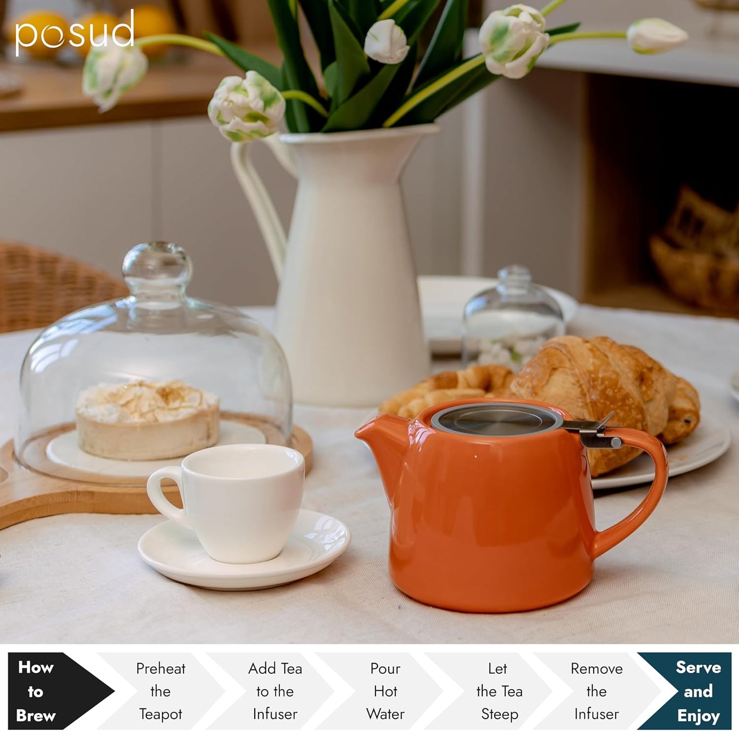 
                  
                    posud Keramik-Teekanne mit Teesieb – Kleine Porzellan-Teekanne für 2 Personen mit losen Teeblättern – 550 ml / 18,6 oz Stump-Teekanne für 2 Tassen mit Sieb (Orange) 
                  
                