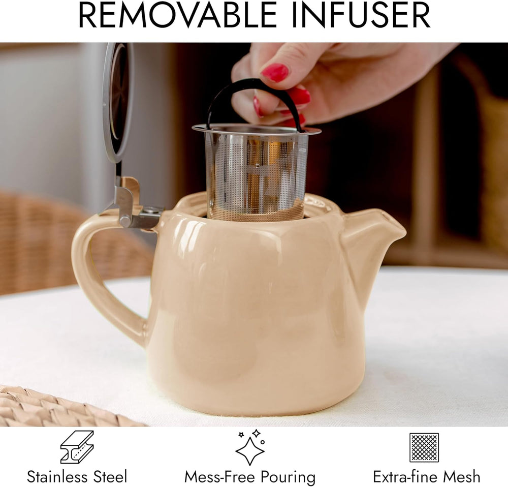 
                  
                    posud Keramik-Teekanne mit Teesieb – Kleine Porzellan-Teekanne für 2 Personen mit losem Teeblatt – 550 ml / 18,6 oz Stump-Teekanne für 2 Tassen mit Sieb (Sand) 
                  
                