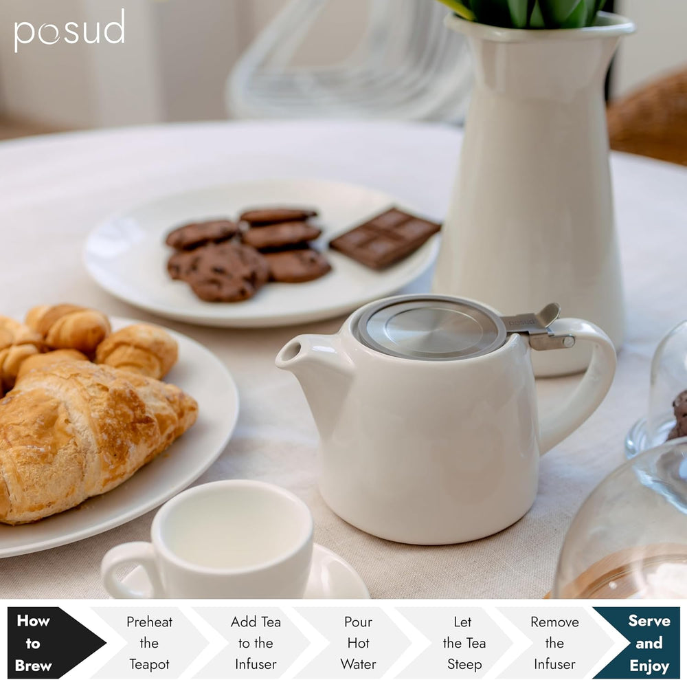 
                  
                    posud Keramik-Teekanne mit Teesieb – Kleine Porzellan-Teekanne für 2 Personen mit losem Teeblatt – 550 ml / 18,6 oz Stump-Teekanne für 2 Tassen mit Sieb (Weiß) 
                  
                