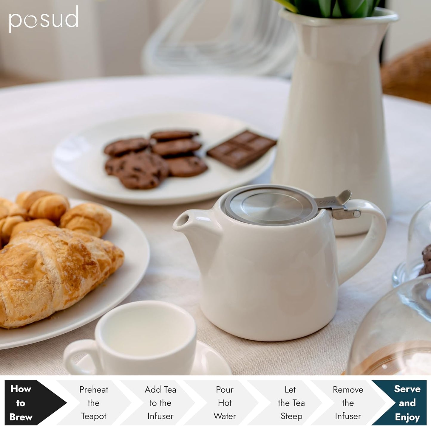 
                  
                    posud Keramik-Teekanne mit Teesieb – Kleine Porzellan-Teekanne für 2 Personen mit losem Teeblatt – 550 ml / 18,6 oz Stump-Teekanne für 2 Tassen mit Sieb (Weiß) 
                  
                