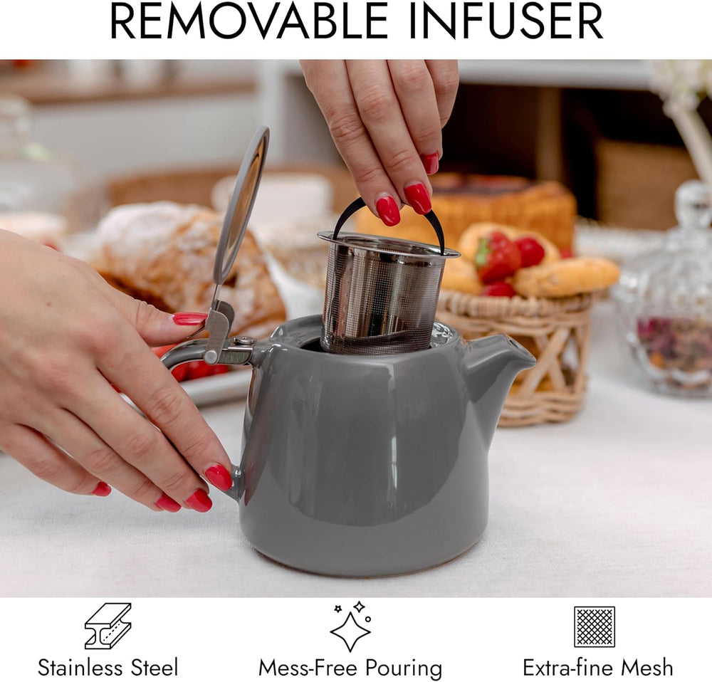 
                  
                    posud Keramik-Teekanne mit Teesieb – Kleine Porzellan-Teekanne für 2 Personen mit losem Teeblatt – 550 ml / 18,6 oz Stump-Teekanne für 2 Tassen mit Sieb (Grau) 
                  
                