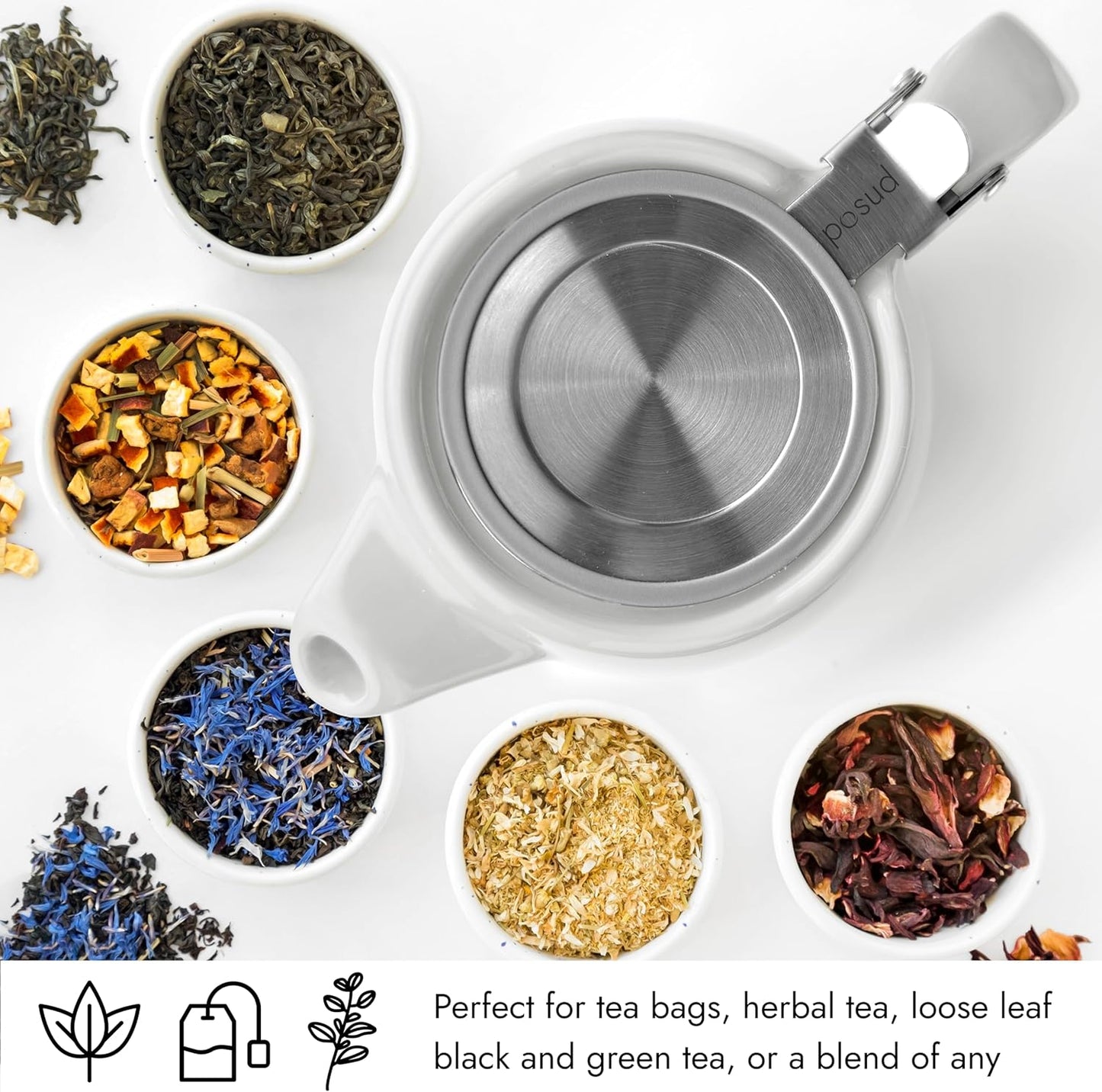 
                  
                    posud Keramik-Teekanne mit Teesieb – Kleine Porzellan-Teekanne für 2 Personen mit losem Teeblatt – 550 ml / 18,6 oz Stump-Teekanne für 2 Tassen mit Sieb (Weiß) 
                  
                