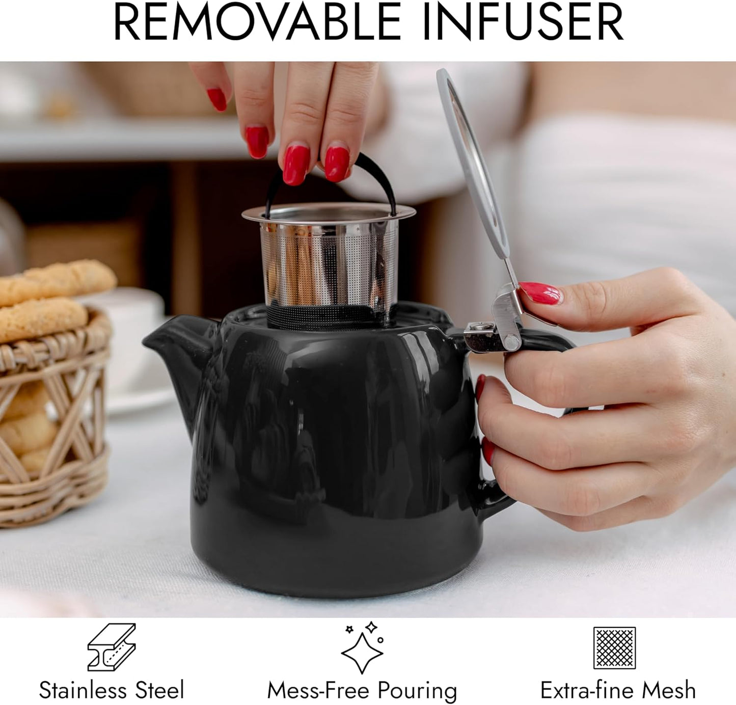 
                  
                    posud Keramik-Teekanne mit Teesieb – Kleine Porzellan-Teekanne für 2 Personen mit losem Teeblatt – 550 ml / 18,6 oz Stump-Teekanne für 2 Tassen mit Sieb (Schwarz) 
                  
                