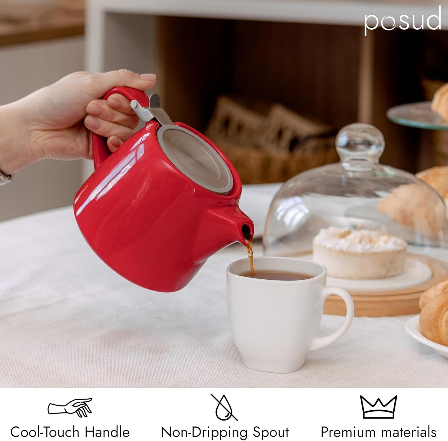 
                  
                    posud Keramik-Teekanne mit Teesieb – Kleine Porzellan-Teekanne für 2 Personen mit losem Teeblatt – 550 ml / 18,6 oz Stump-Teekanne für 2 Tassen mit Sieb (Rot) 
                  
                