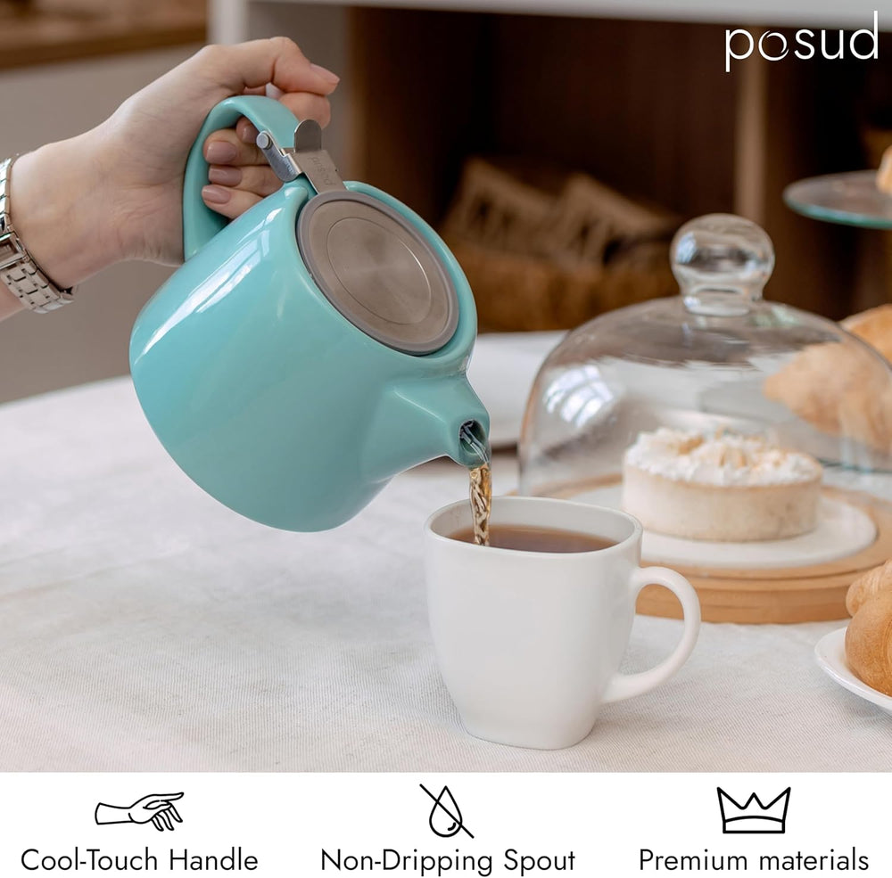 
                  
                    posud Keramik-Teekanne mit Teesieb – Kleine Porzellan-Teekanne für 2 Personen mit losem Teeblatt – 550 ml / 18,6 oz Stump-Teekanne für 2 Tassen mit Sieb (Türkis)
                  
                