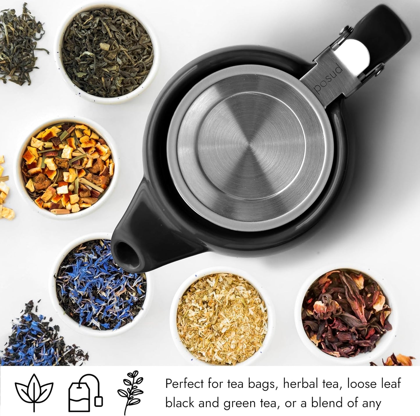 
                  
                    posud Keramik-Teekanne mit Teesieb – Kleine Porzellan-Teekanne für 2 Personen mit losem Teeblatt – 550 ml / 18,6 oz Stump-Teekanne für 2 Tassen mit Sieb (Schwarz) 
                  
                