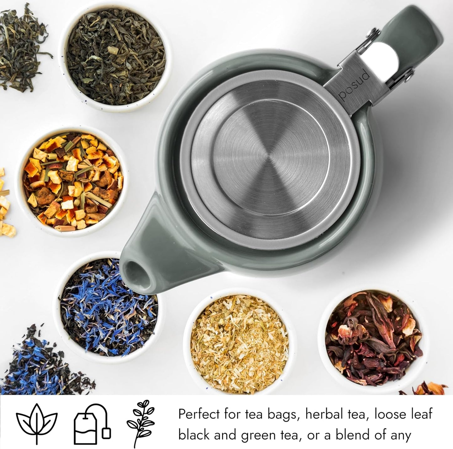 
                  
                    posud Keramik-Teekanne mit Teesieb – Kleine Porzellan-Teekanne für 2 Personen mit losem Teeblatt – 550 ml / 18,6 oz Stump-Teekanne für 2 Tassen mit Sieb (Grau) 
                  
                