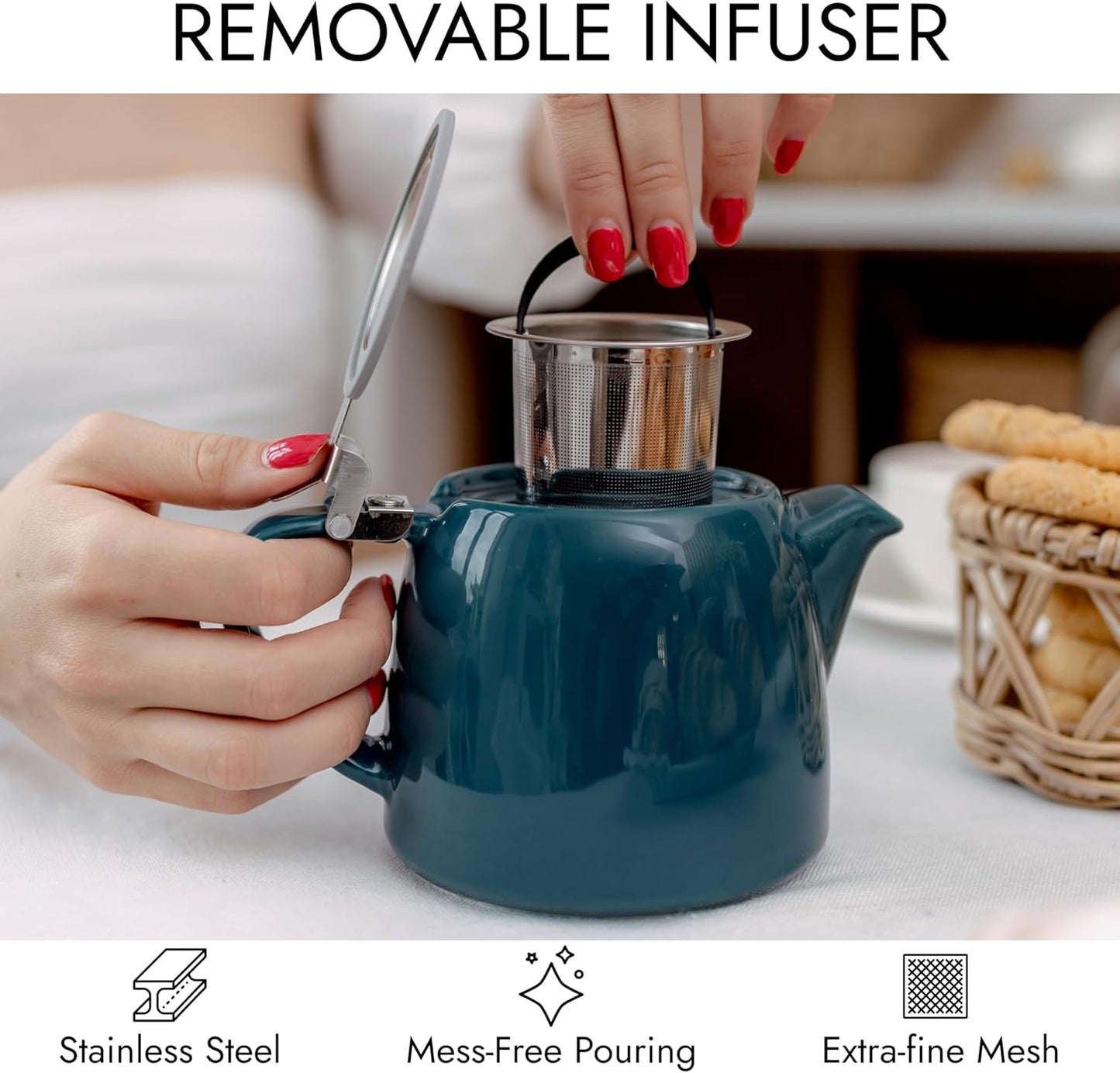 
                  
                    posud Keramik-Teekanne mit Teesieb – Kleine Porzellan-Teekanne für 2 Personen mit losem Teeblatt – 550 ml / 18,6 oz Stump-Teekanne für 2 Tassen mit Sieb (Ozean) 
                  
                