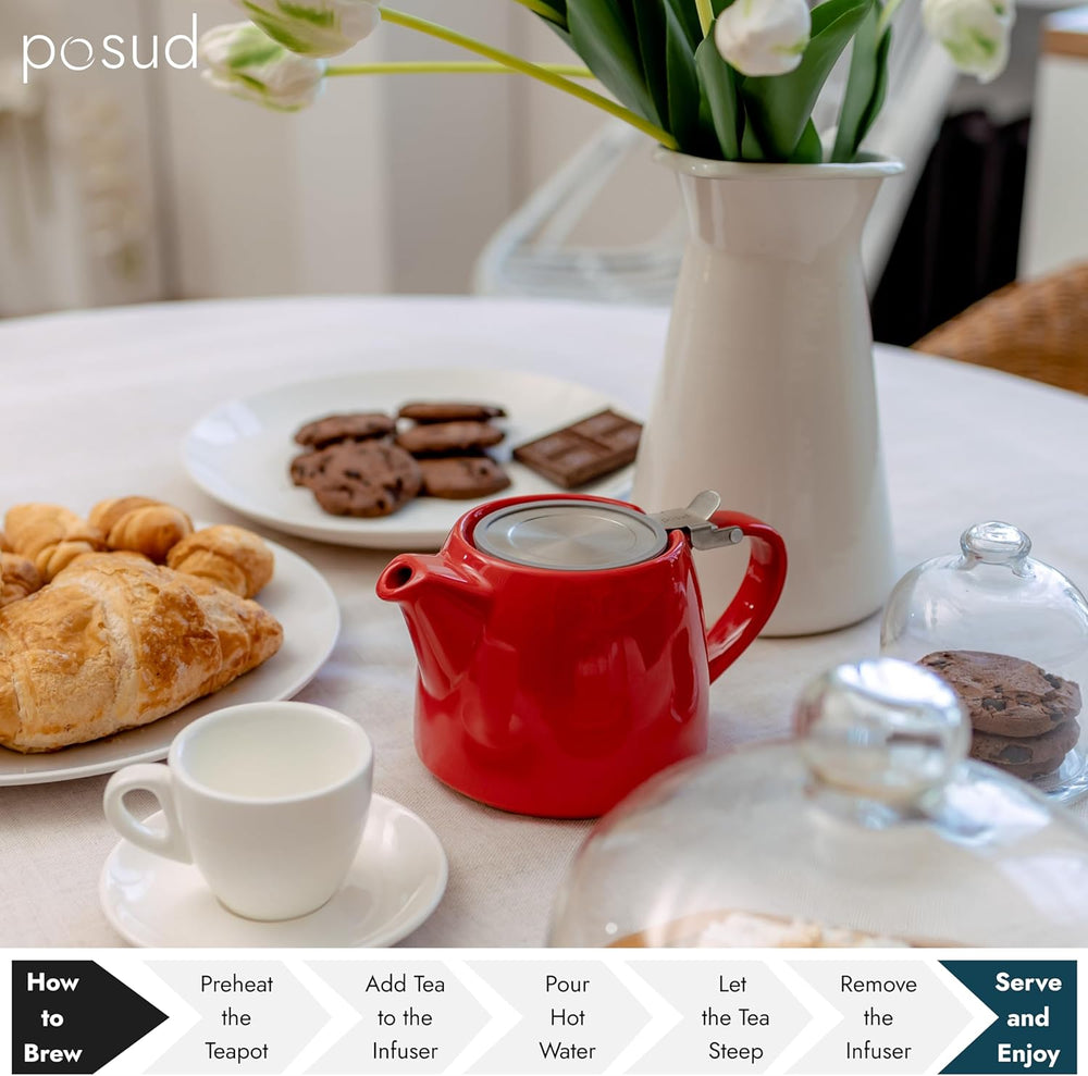 
                  
                    posud Keramik-Teekanne mit Teesieb – Kleine Porzellan-Teekanne für 2 Personen mit losem Teeblatt – 550 ml / 18,6 oz Stump-Teekanne für 2 Tassen mit Sieb (Rot) 
                  
                