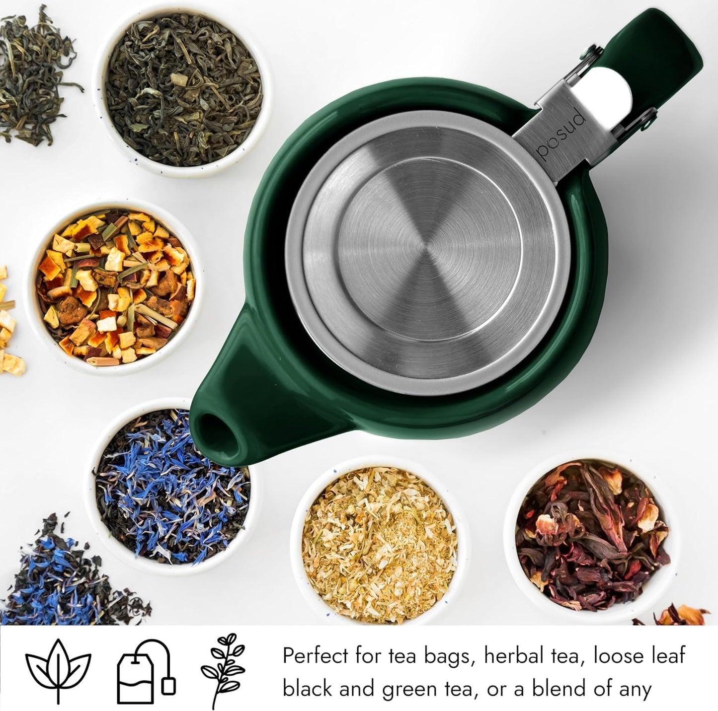 
                  
                    posud Keramik-Teekanne mit Teesieb – Kleine Porzellan-Teekanne für 2 Personen mit losem Teeblatt – 550 ml / 18,6 oz Stump-Teekanne für 2 Tassen mit Sieb (Waldgrün) 
                  
                