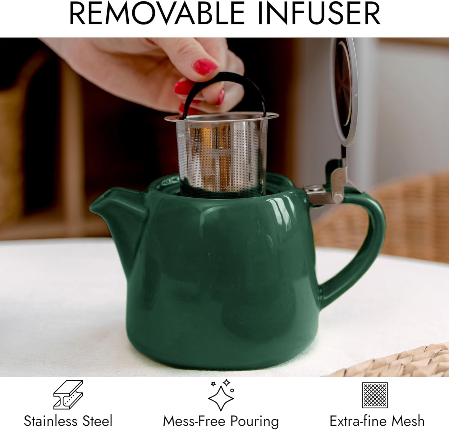 
                  
                    posud Keramik-Teekanne mit Teesieb – Kleine Porzellan-Teekanne für 2 Personen mit losem Teeblatt – 550 ml / 18,6 oz Stump-Teekanne für 2 Tassen mit Sieb (Waldgrün) 
                  
                