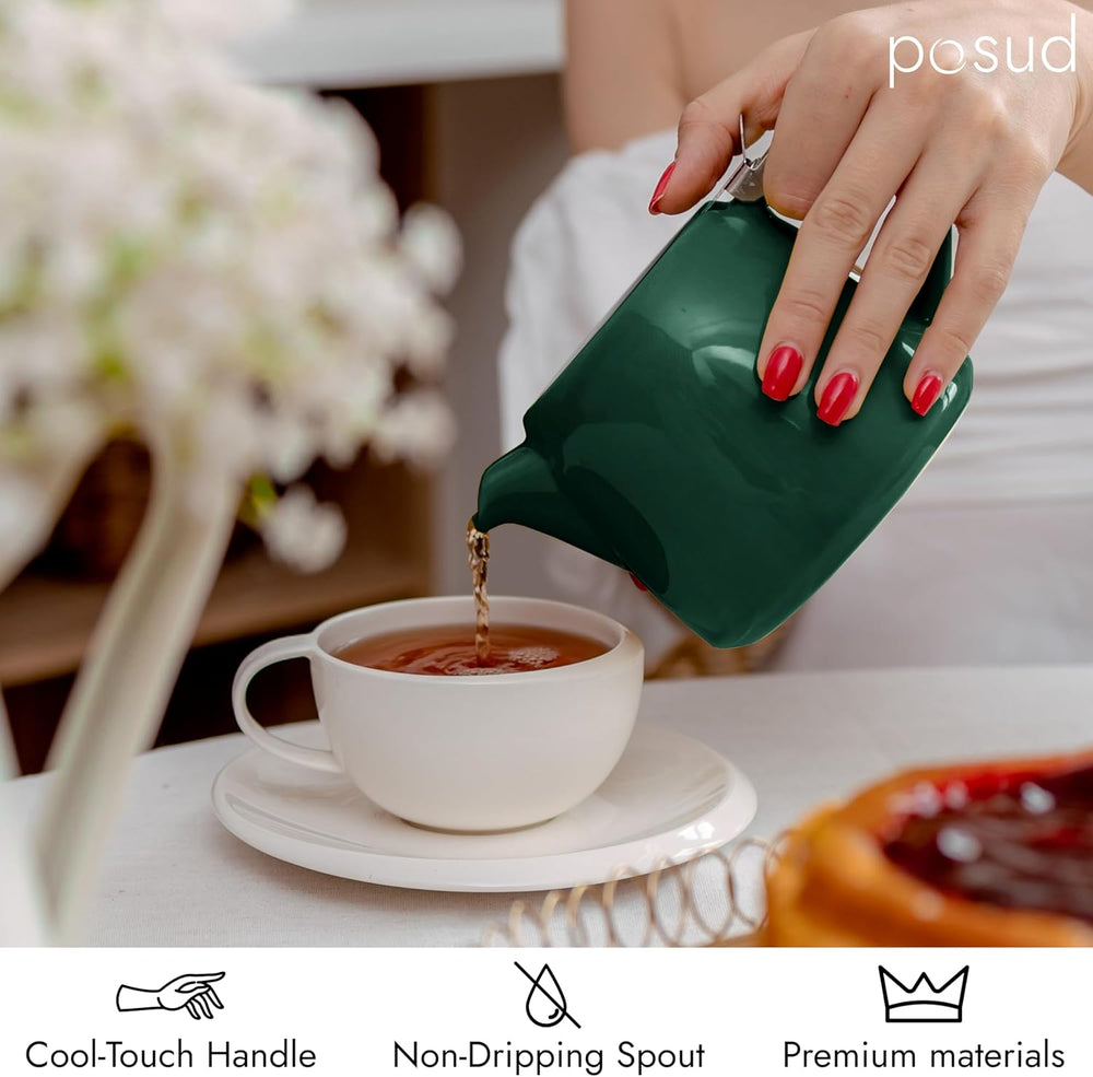 
                  
                    posud Keramik-Teekanne mit Teesieb – Kleine Porzellan-Teekanne für 2 Personen mit losem Teeblatt – 550 ml / 18,6 oz Stump-Teekanne für 2 Tassen mit Sieb (Waldgrün) 
                  
                