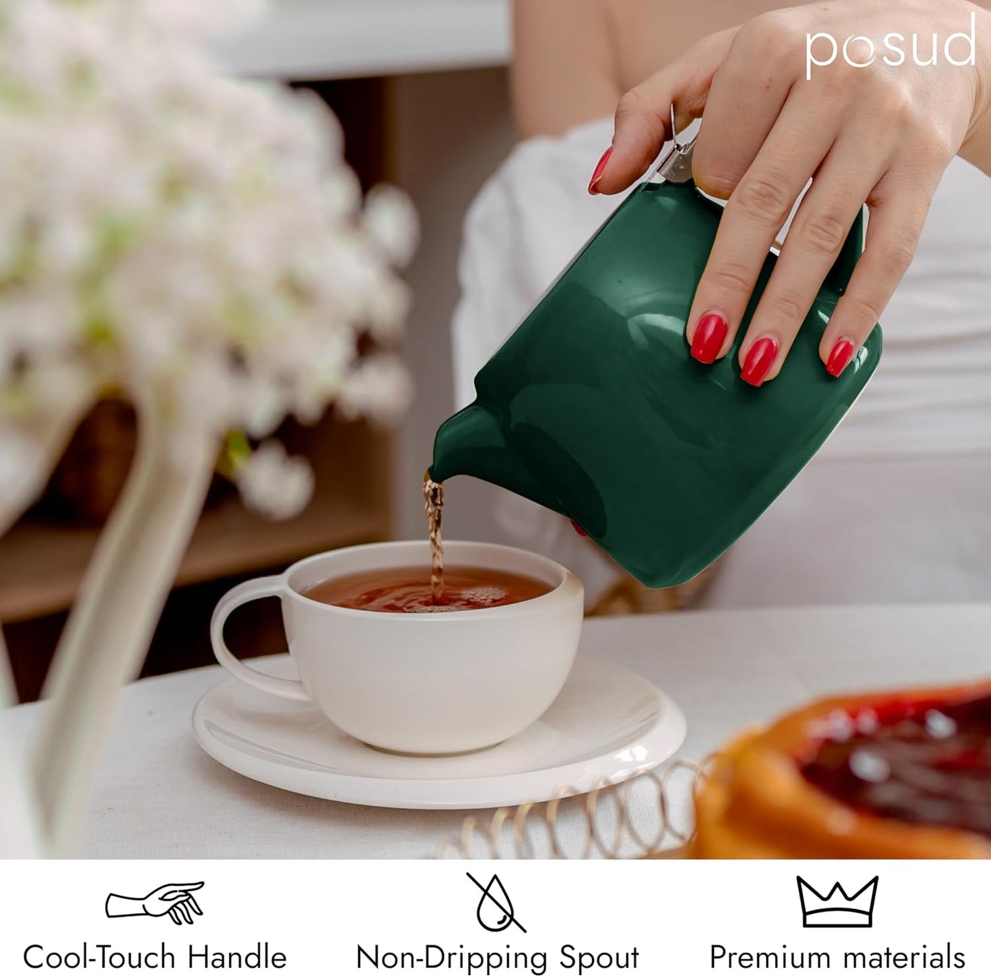 
                  
                    posud Keramik-Teekanne mit Teesieb – Kleine Porzellan-Teekanne für 2 Personen mit losem Teeblatt – 550 ml / 18,6 oz Stump-Teekanne für 2 Tassen mit Sieb (Waldgrün) 
                  
                