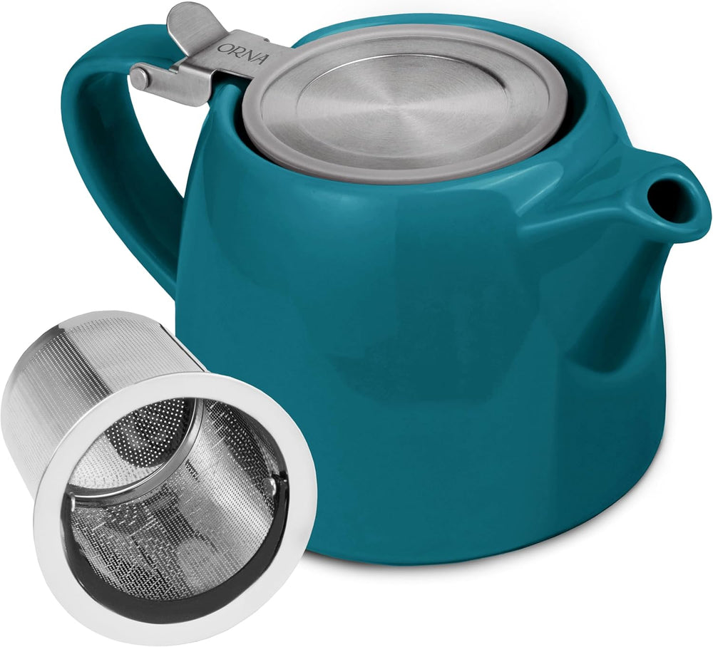 ORNA Keramik-Teekanne mit Siebkorb und Edelstahldeckel in Ozeanblau, 18,6 oz (550 ml)