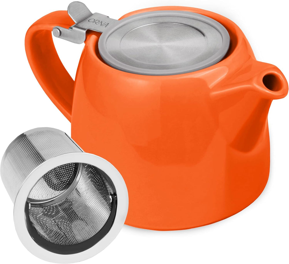 ORNA Keramik-Teekanne mit Siebkorb und Edelstahldeckel in Orange, 18,6 oz (550 ml) 