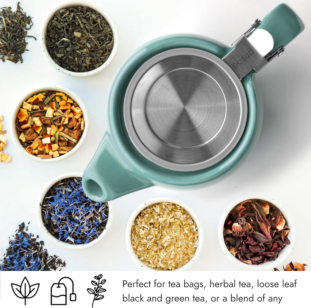 
                  
                    posud Keramik-Teekanne mit Teesieb – Kleine Porzellan-Teekanne für 2 Personen mit losem Teeblatt – 550 ml / 18,6 oz Stump-Teekanne für 2 Tassen mit Sieb (Türkis)
                  
                