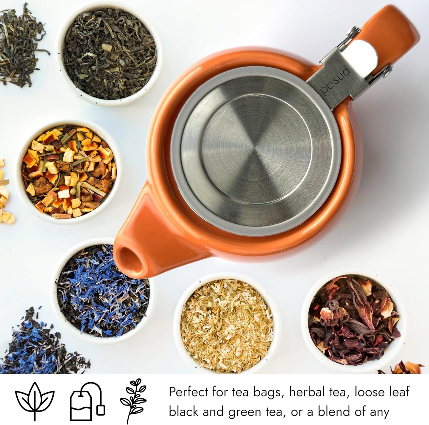
                  
                    posud Keramik-Teekanne mit Teesieb – Kleine Porzellan-Teekanne für 2 Personen mit losen Teeblättern – 550 ml / 18,6 oz Stump-Teekanne für 2 Tassen mit Sieb (Orange) 
                  
                