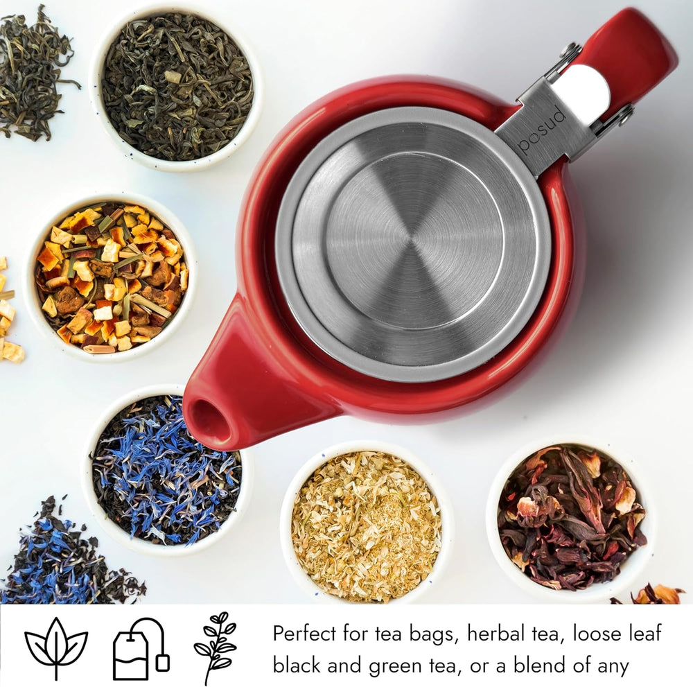 
                  
                    posud Keramik-Teekanne mit Teesieb – Kleine Porzellan-Teekanne für 2 Personen mit losem Teeblatt – 550 ml / 18,6 oz Stump-Teekanne für 2 Tassen mit Sieb (Rot) 
                  
                