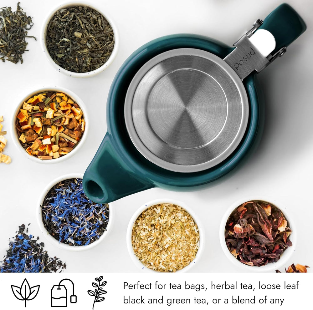 
                  
                    posud Keramik-Teekanne mit Teesieb – Kleine Porzellan-Teekanne für 2 Personen mit losem Teeblatt – 550 ml / 18,6 oz Stump-Teekanne für 2 Tassen mit Sieb (Ozean) 
                  
                